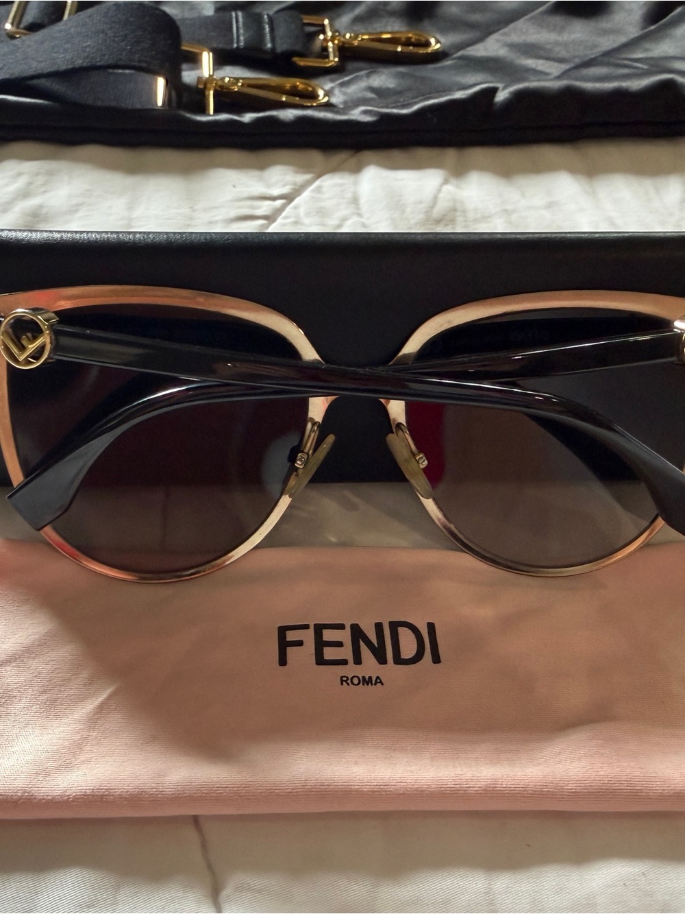 Fendi Black and Gold Round-Edge Sunglasses
